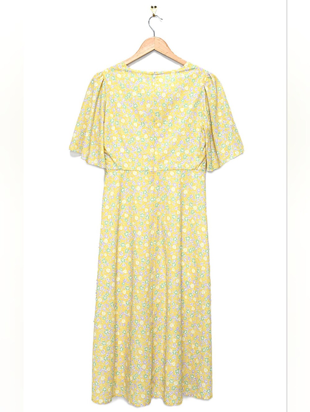 Anthropologie OPT enata Yellow Floral Flutter Sleeve High Slit Midi Dress Sz S - Picture 8 of 12